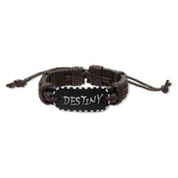 Artisan Jewelry - Handmade Leather Destiny Affirmation Bracelet Black Brown White Adjustable